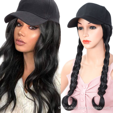 Adjustable Hat Wig Women Hats Long Wave Hair Extensions With Black Female Baseball Cap All-in-one Hat Synthetic